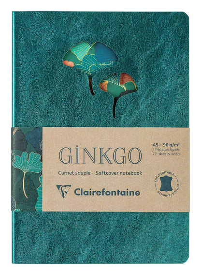 Ginkgo, Leder broached Notebook A5 14,8x21 cm, 144 Seiten, gefüttert, Arsch. (4er-Pack)