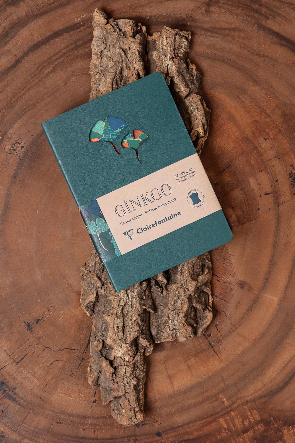 Ginkgo, Leder broached Notebook A5 14,8x21 cm, 144 Seiten, gefüttert, Arsch. (4er-Pack)