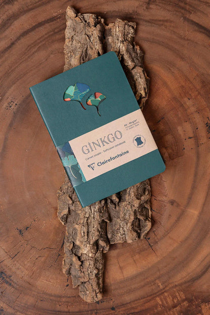 Ginkgo, Leder broached Notebook A5 14,8x21 cm, 144 Seiten, gefüttert, Arsch. (4er-Pack)
