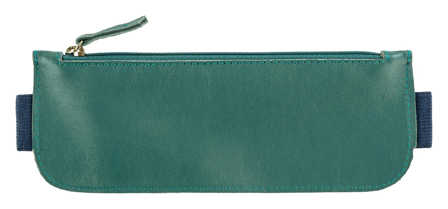 Ginkgo, Reversible leather case for A5 notebook (2 faces: a leather side tinted green fir, a leathery side blue indigo) with an elastic 19x7.5 cm (Pack x3)