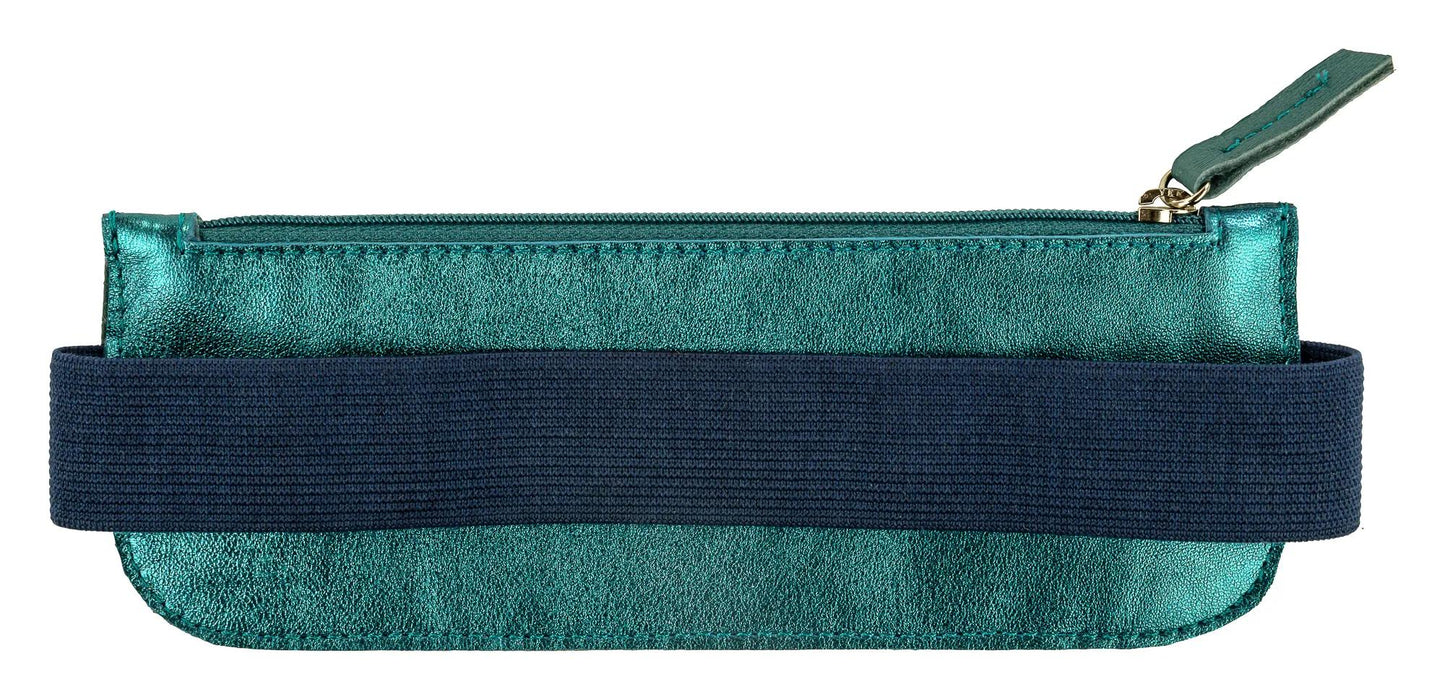 Ginkgo, Reversible leather case for A5 notebook (2 faces: a leather side tinted green fir, a leathery side blue indigo) with an elastic 19x7.5 cm (Pack x3)