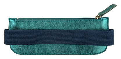 Ginkgo, Reversible leather case for A5 notebook (2 faces: a leather side tinted green fir, a leathery side blue indigo) with an elastic 19x7.5 cm (Pack x3)