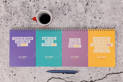 Jemédisais, Block integral binding header A6 10,5x14,8 cm, 160 pages, lineed, matching. - Multicolor