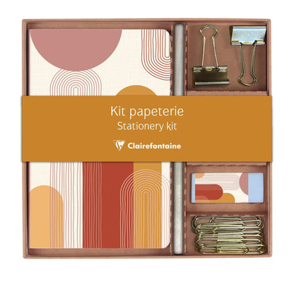 Terracotta, Kit of stationery containing a notebook 11x17 cm 64 pages lines, a pencil paper, 2 double clips, 10 trombones and a gum