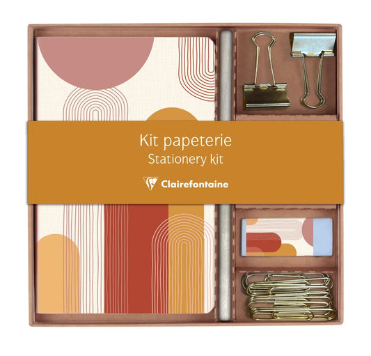 Terracotta, Kit of stationery containing a notebook 11x17 cm 64 pages lines, a pencil paper, 2 double clips, 10 trombones and a gum (Pack x3)