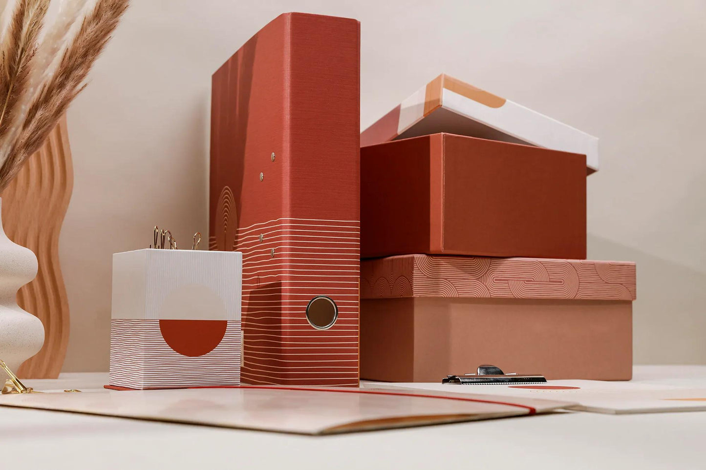 Terracotta, Set di 3 caselle quadrate 25x25x12 cm, 20x20x11cm, e 16x16x10 cm (Pacchetto x2)