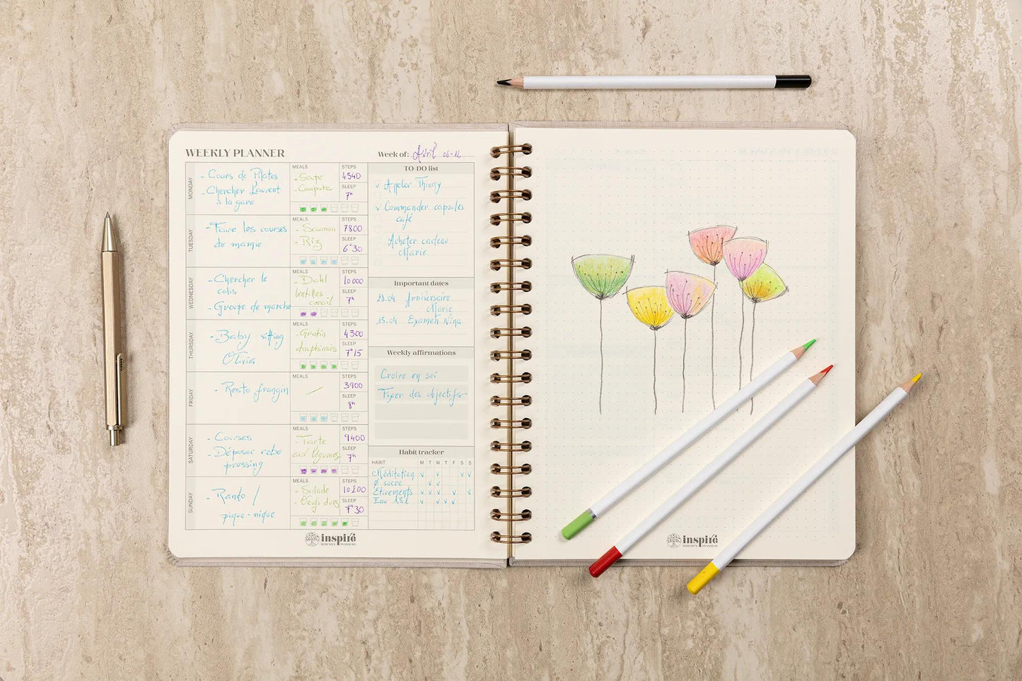 Inspire, Life planner, 19x25 cm complete binder, canvas cover of the Marais, 192 pages, printed, ass. - New (Pack x4)