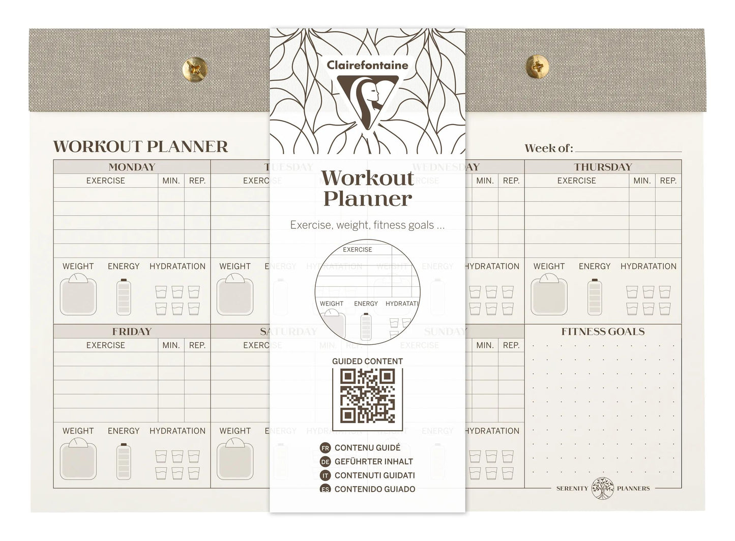 Inspire, Workout Planer, Rivet Block 24x17cm, Marais Leinwand, 60 abnehmbare Druckbogen, Arsch. - Neu (Paket x4)