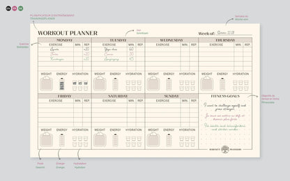 Inspire, Workout Planer, Rivet Block 24x17cm, Marais Leinwand, 60 abnehmbare Druckbogen, Arsch. - Neu (4er-Pack)
