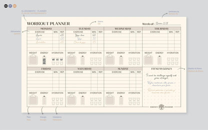 Inspire, Workout Planer, Rivet Block 24x17cm, Marais Leinwand, 60 abnehmbare Druckbogen, Arsch. - Neu (4er-Pack)