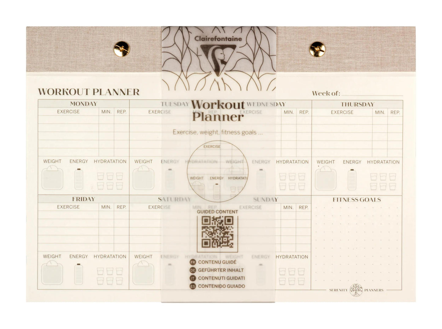 Inspire, Workout Planer, Rivet Block 24x17cm, Marais Leinwand, 60 abnehmbare Druckbogen, Arsch. - Neu (Paket x4)