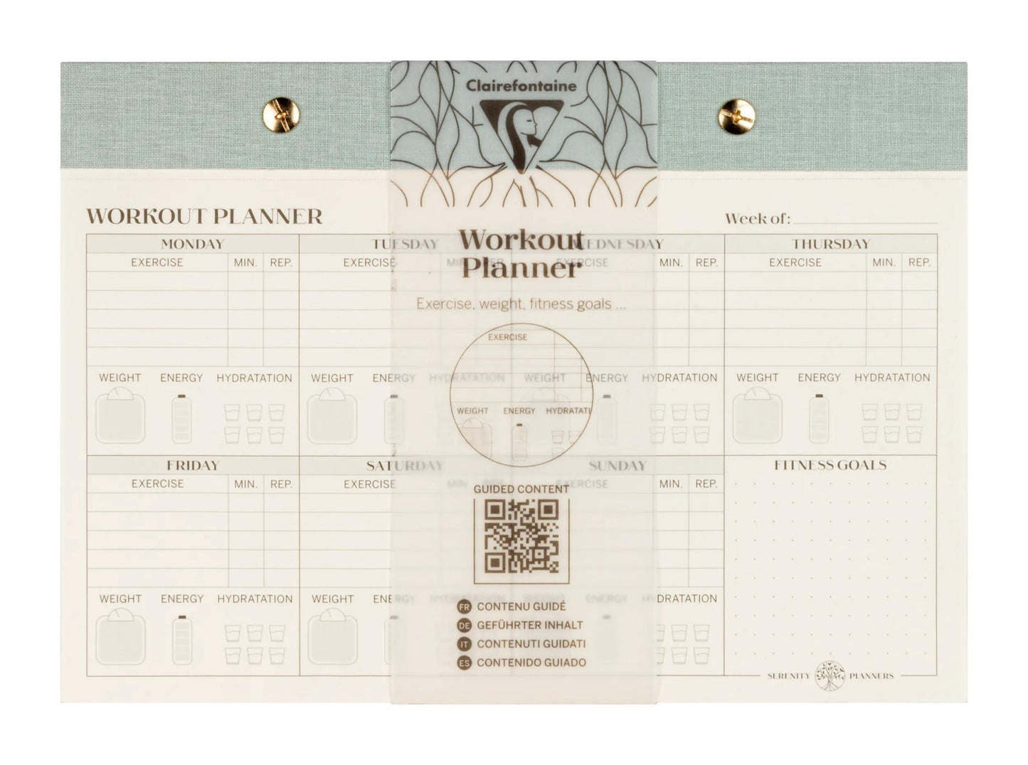 Inspire, Workout Planer, Rivet Block 24x17cm, Marais Leinwand, 60 abnehmbare Druckbogen, Arsch. - Neu (Paket x4)