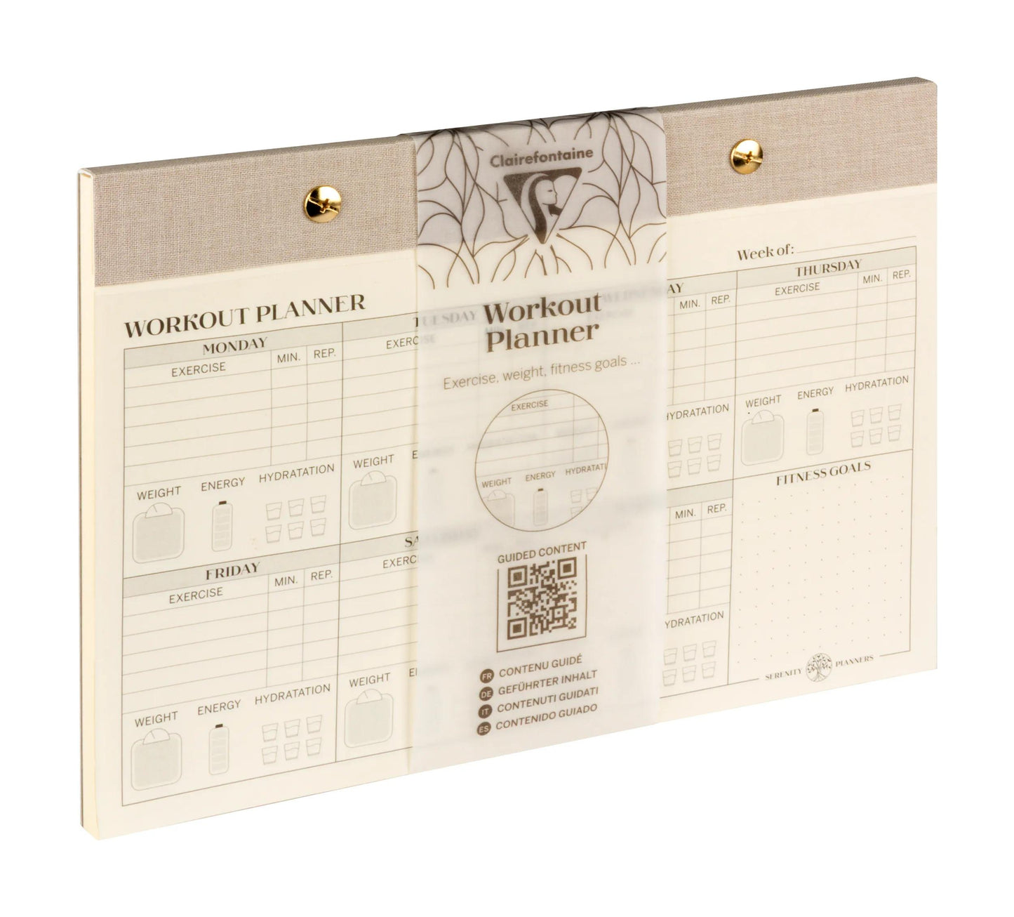 Inspire, Workout Planer, Rivet Block 24x17cm, Marais Leinwand, 60 abnehmbare Druckbogen, Arsch. - Neu (Paket x4)