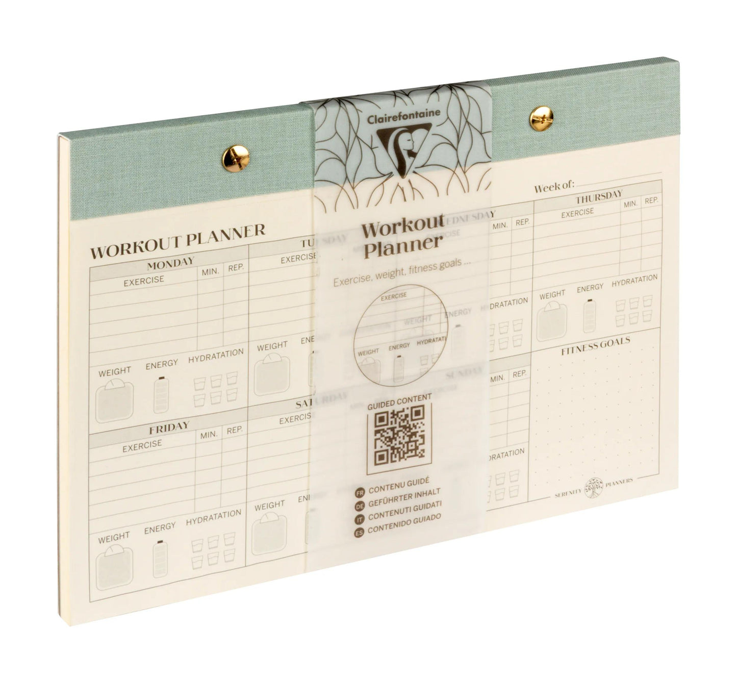Inspire, Workout Planer, Rivet Block 24x17cm, Marais Leinwand, 60 abnehmbare Druckbogen, Arsch. - Neu (Paket x4)