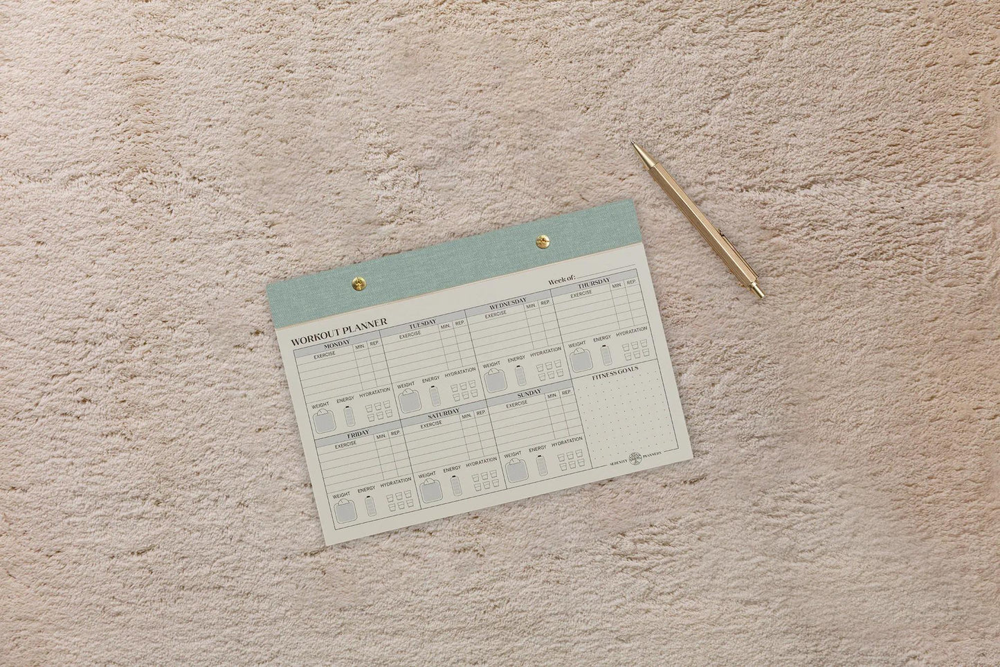 Inspire, Workout Planer, Rivet Block 24x17cm, Marais Leinwand, 60 abnehmbare Druckbogen, Arsch. - Neu (Paket x4)