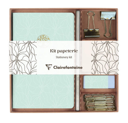 Ispirare, Kit di cancelleria contenente un quaderno 11x17 cm 64 pagine linee, una carta a matita, 2 clip doppie, 10 tromboni e una gomma - Nuovo (confezione da 3)