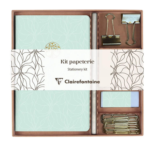 Inspire, Kit of stationery containing a notebook 11x17 cm 64 pages lines, a pencil paper, 2 double clips, 10 trombones and a gum - New