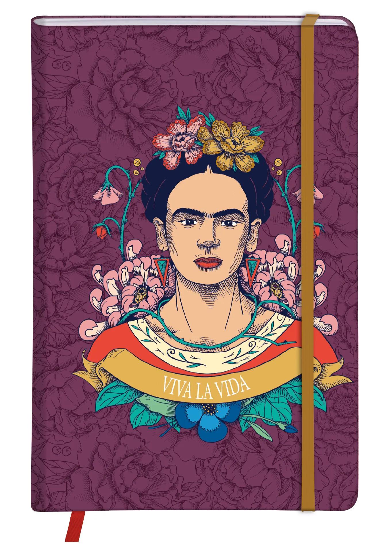 Frida Kahlo, A6 Hard-Wrapped Notebook 10.5x14.8 cm, 160 Seiten, glatt, Seitenmarke, elastischer Verschluss, Arsch. (Paket x4)