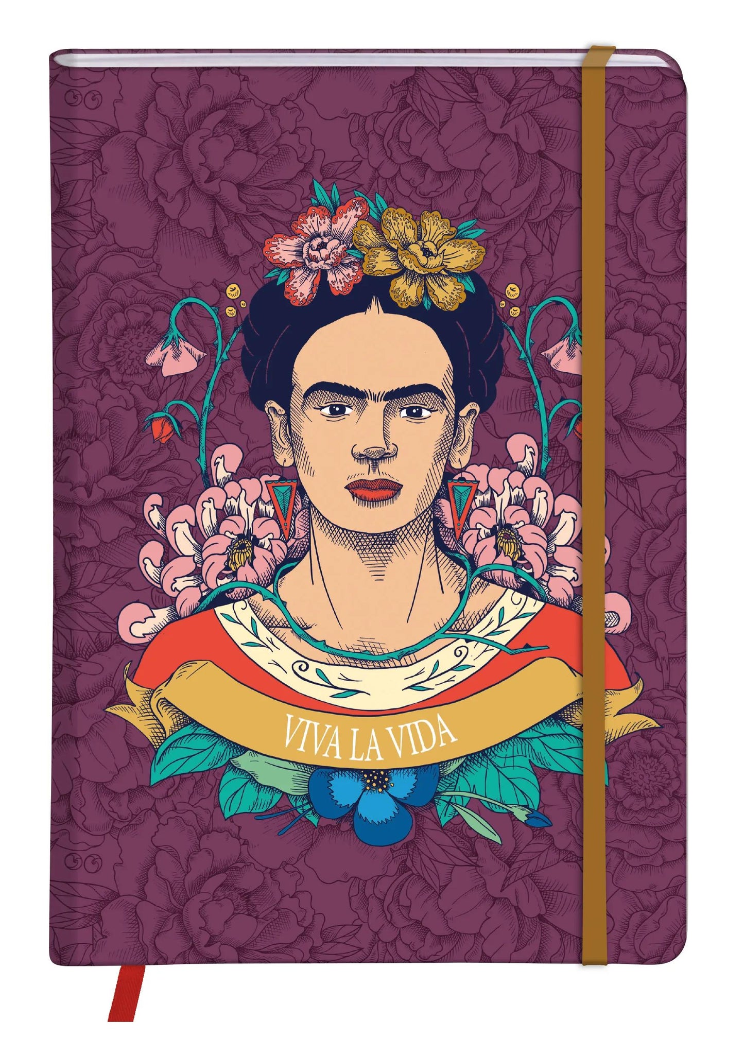 Frida Kahlo, A5 14.8x21 cm, 160 Seiten, gefüttert, Seitenmarke, elastischer Verschluss, Arsch. (Paket x4)