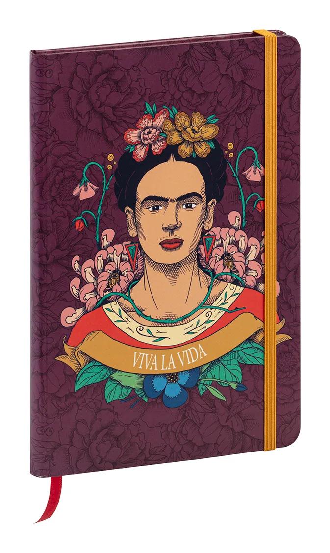 Frida Kahlo, A5 14.8x21 cm, 160 Seiten, gefüttert, Seitenmarke, elastischer Verschluss, Arsch. (Paket x4)