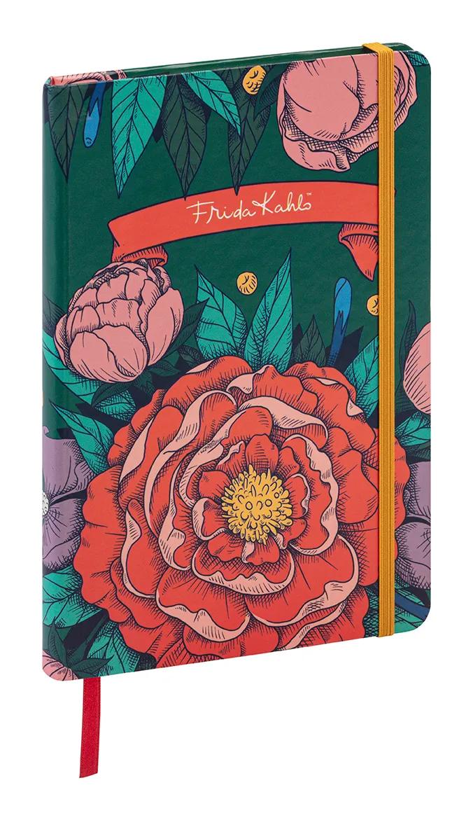 Frida Kahlo, A5 14.8x21 cm, 160 Seiten, gefüttert, Seitenmarke, elastischer Verschluss, Arsch. (Paket x4)