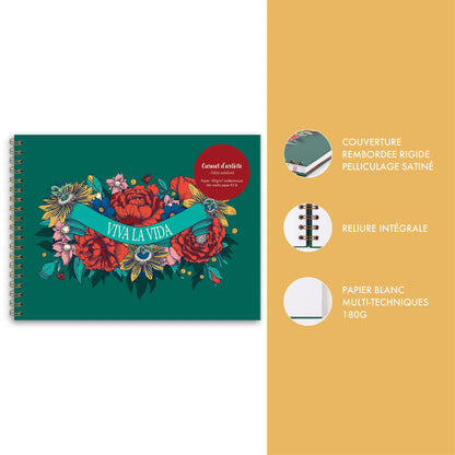Frida Kahlo, Künstlertagebuch kompletter Binder 32 x 24 cm, 40 Blätter Mehrtech-Weißzeichnungspapier 180g (3er-Pack)