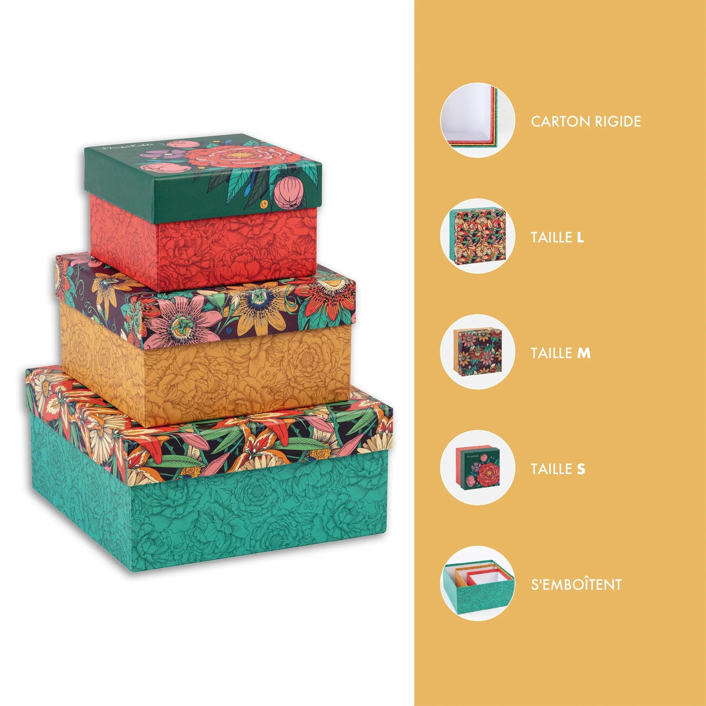 Frida Kahlo, Set of 3 square boxes 25x25x12 cm, 20x20x11cm, and 16x16x10 cm (Pack x2)
