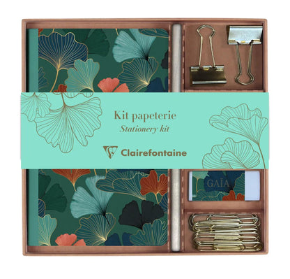Gaïa blau, Kit aus Schreibwaren mit Notizbuch 11x17 cm 64 Zeilen Seiten, Bleistiftpapier, 2 Doppelclips, 10 Posaunen und Gummi (3er-Pack)