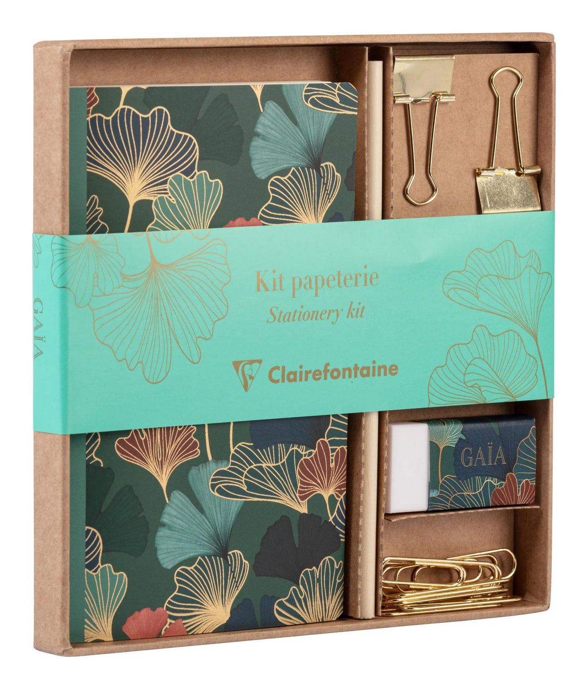 Gaïa blau, Kit aus Schreibwaren mit Notizbuch 11x17 cm 64 Zeilen Seiten, Bleistiftpapier, 2 Doppelclips, 10 Posaunen und Gummi (3er-Pack)