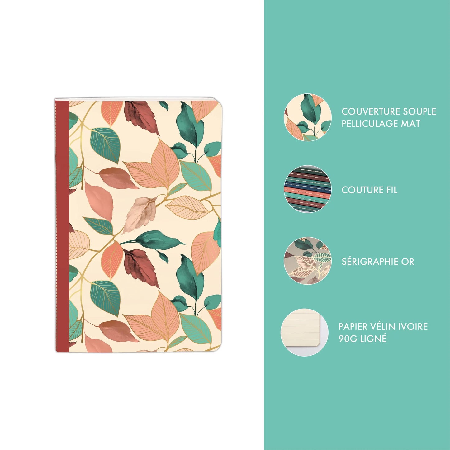 Gaia beige, Sewn notebook 11x17cm, 96 pagine, foderato, culo. (Pacchetto x8)