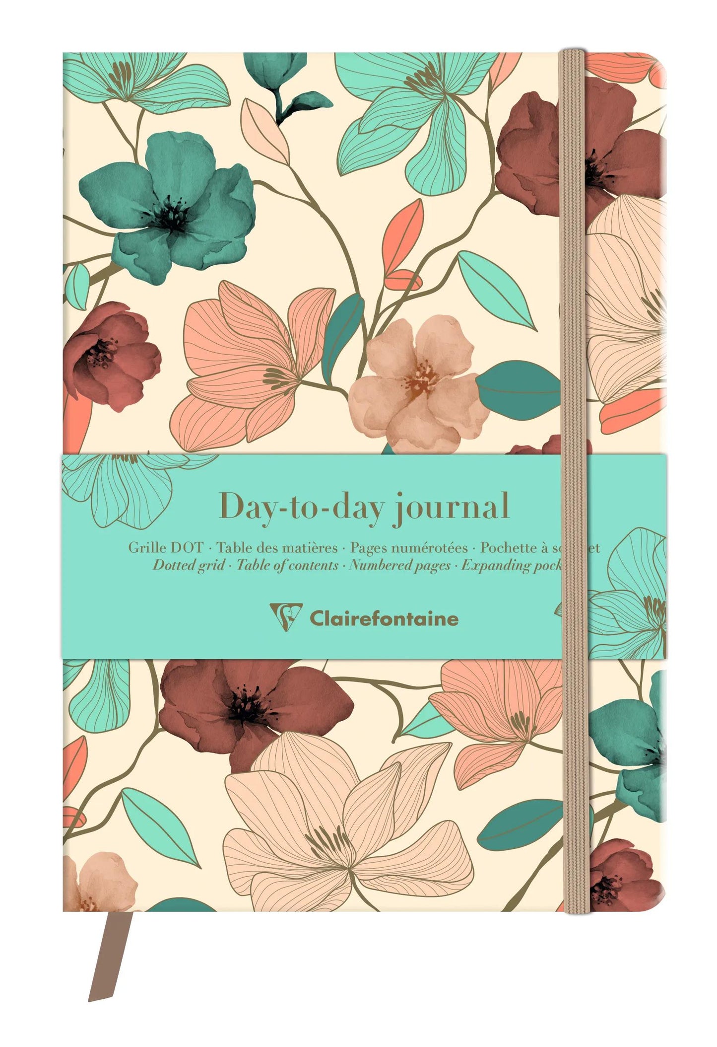 Gaia beige, DaytoDay quotidiano A5 14,8x21 cm, 192 pagine, dote, soffietto sul retro, marcatore, chiusura elastica, culo. (Pacchetto x4)