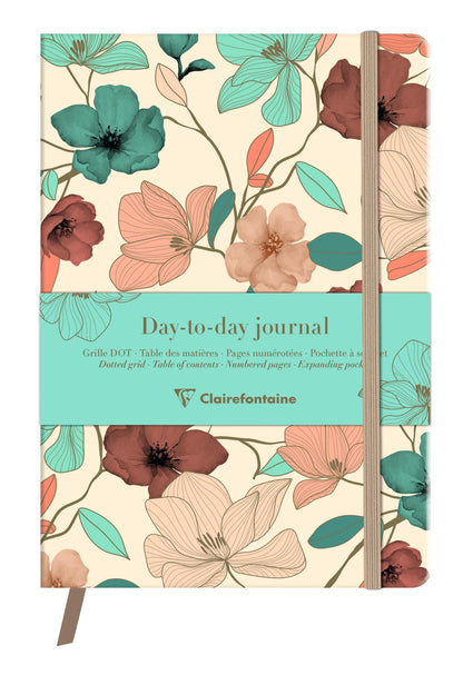 Gaïa beige, DaytoDay journal A5 14,8x21 cm, 192 pages, dot, pochette à soufflet au dos, marquepage, fermeture élastique, ass. (lot de 4)