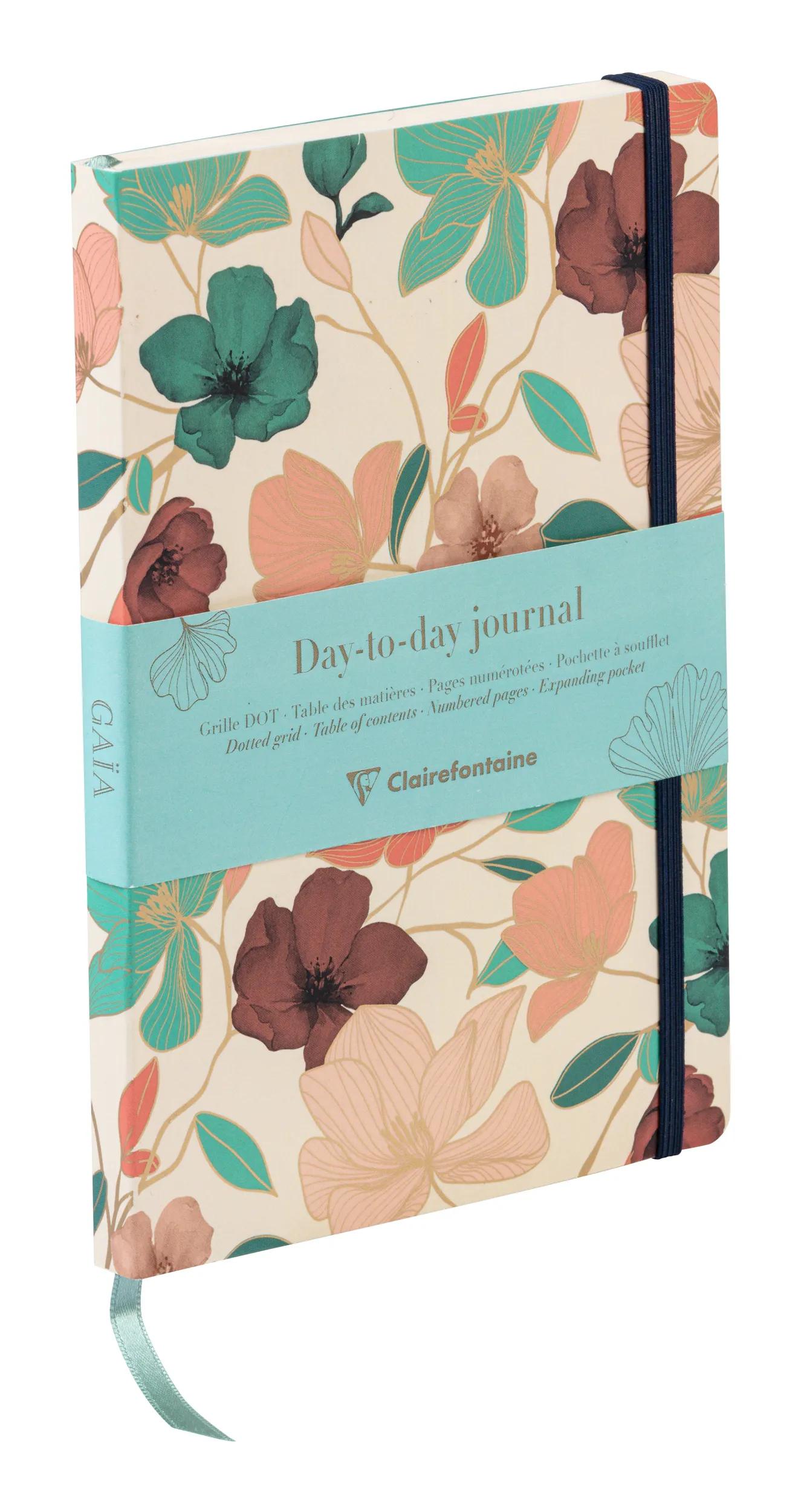 Gaia beige, DaytoDay quotidiano A5 14,8x21 cm, 192 pagine, dote, soffietto sul retro, marcatore, chiusura elastica, culo. (Pacchetto x4)