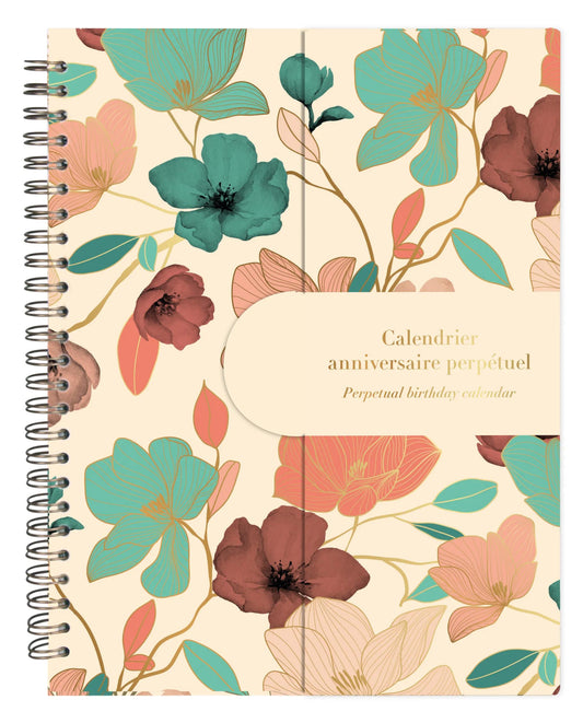 Gaia beige, perpetual birthday calendar 23x17 cm, 50 printed pages, magnetized closure for display on the table. (Pack x5)