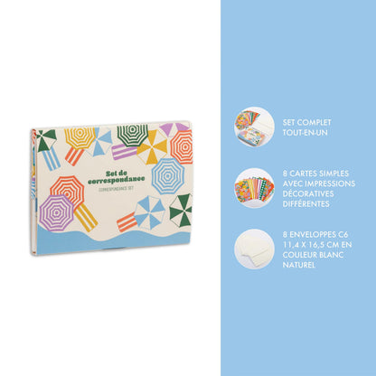 Dolce Amore, Set de correspondance 12x16,5 cm contenant 8 cartes simples 11x15,5 cm assorties et 8 enveloppes Pollen C6 blanc naturel (lot de 5)