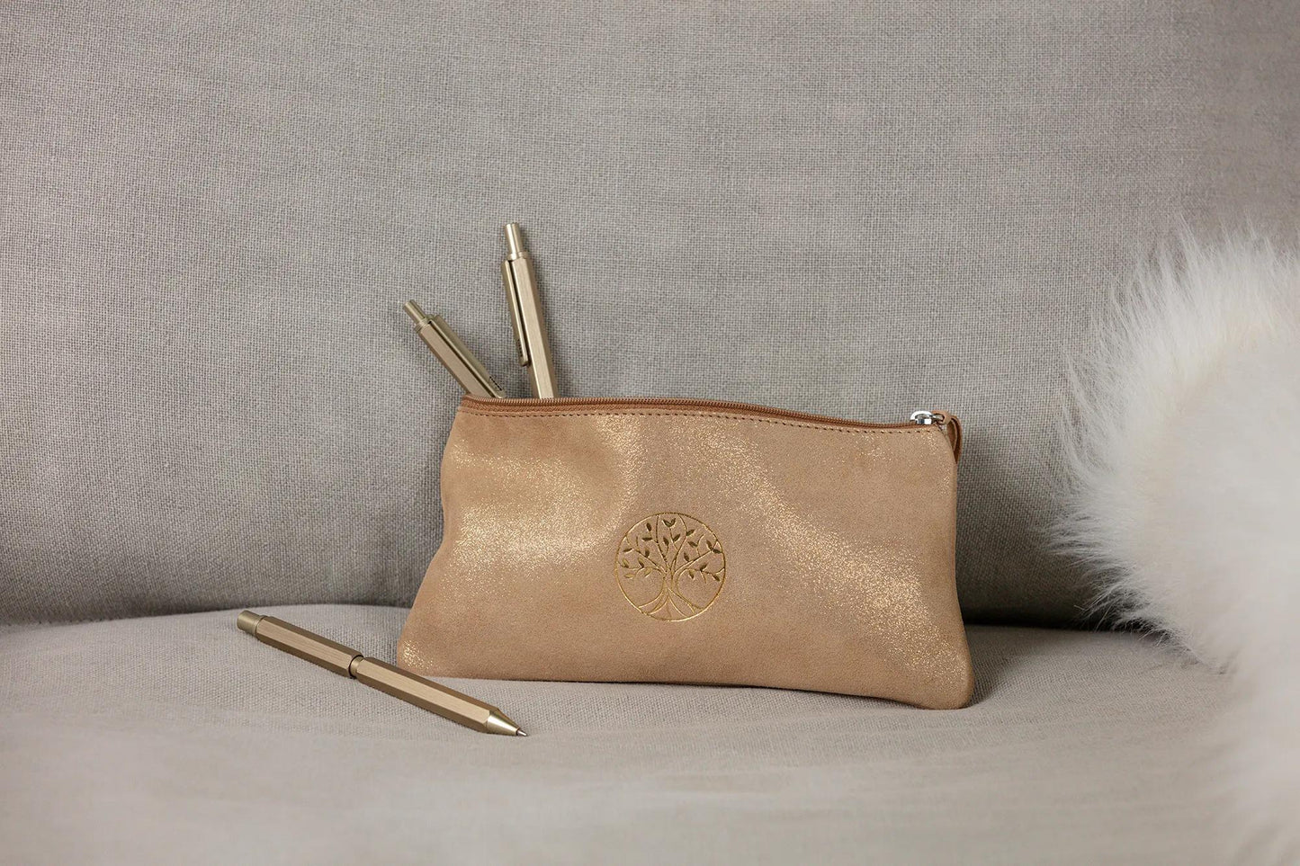 Ispirare, Cassa in pelle piatta, goffratura albero, 22x11 cm - Oro - Nuovo (Pacchetto x4)