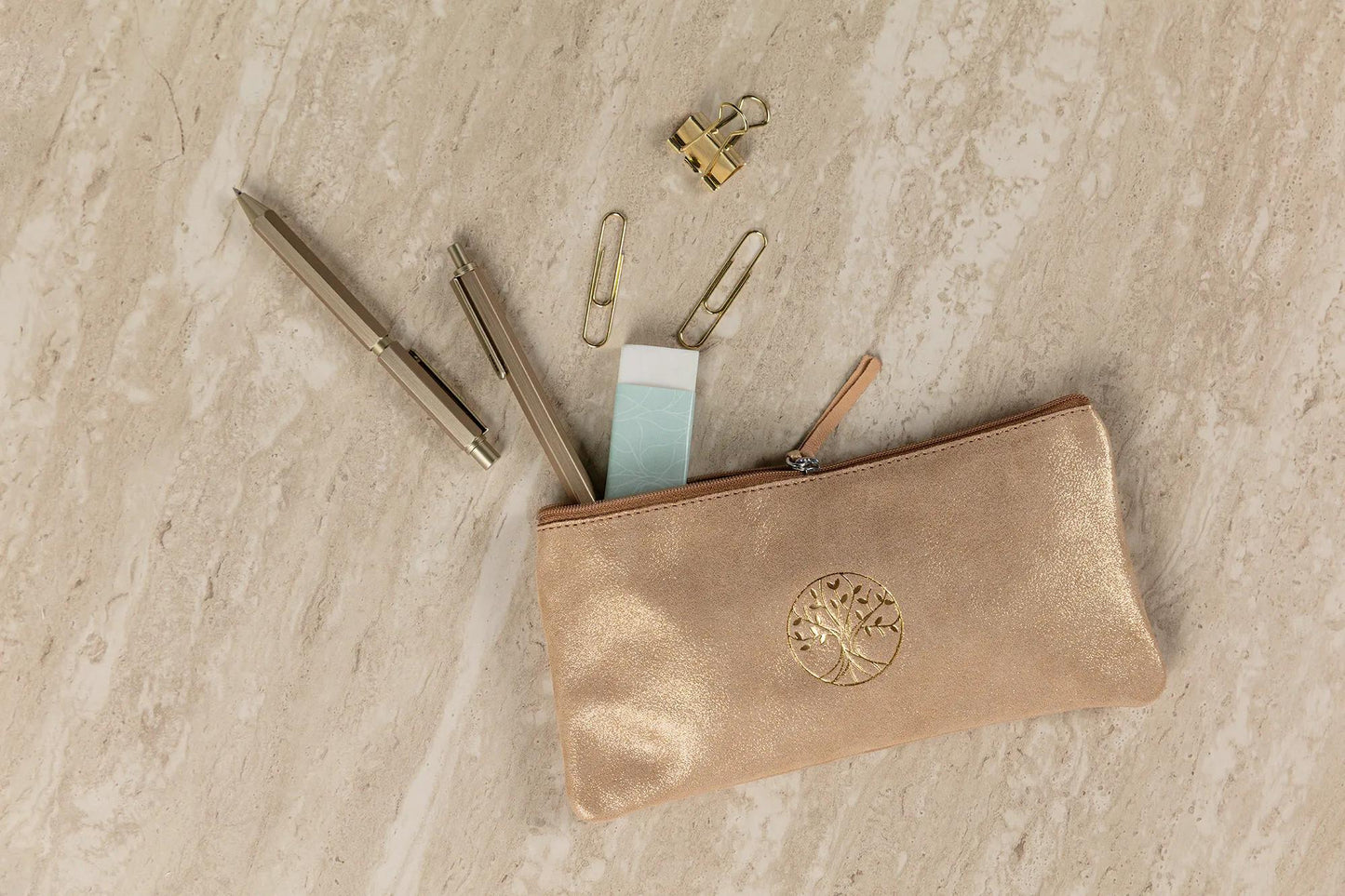 Ispirare, Cassa in pelle piatta, goffratura albero, 22x11 cm - Oro - Nuovo (Pacchetto x4)