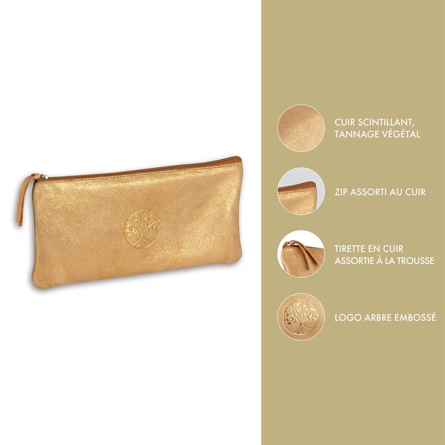 Ispirare, Cassa in pelle piatta, goffratura albero, 22x11 cm - Oro - Nuovo (Pacchetto x4)