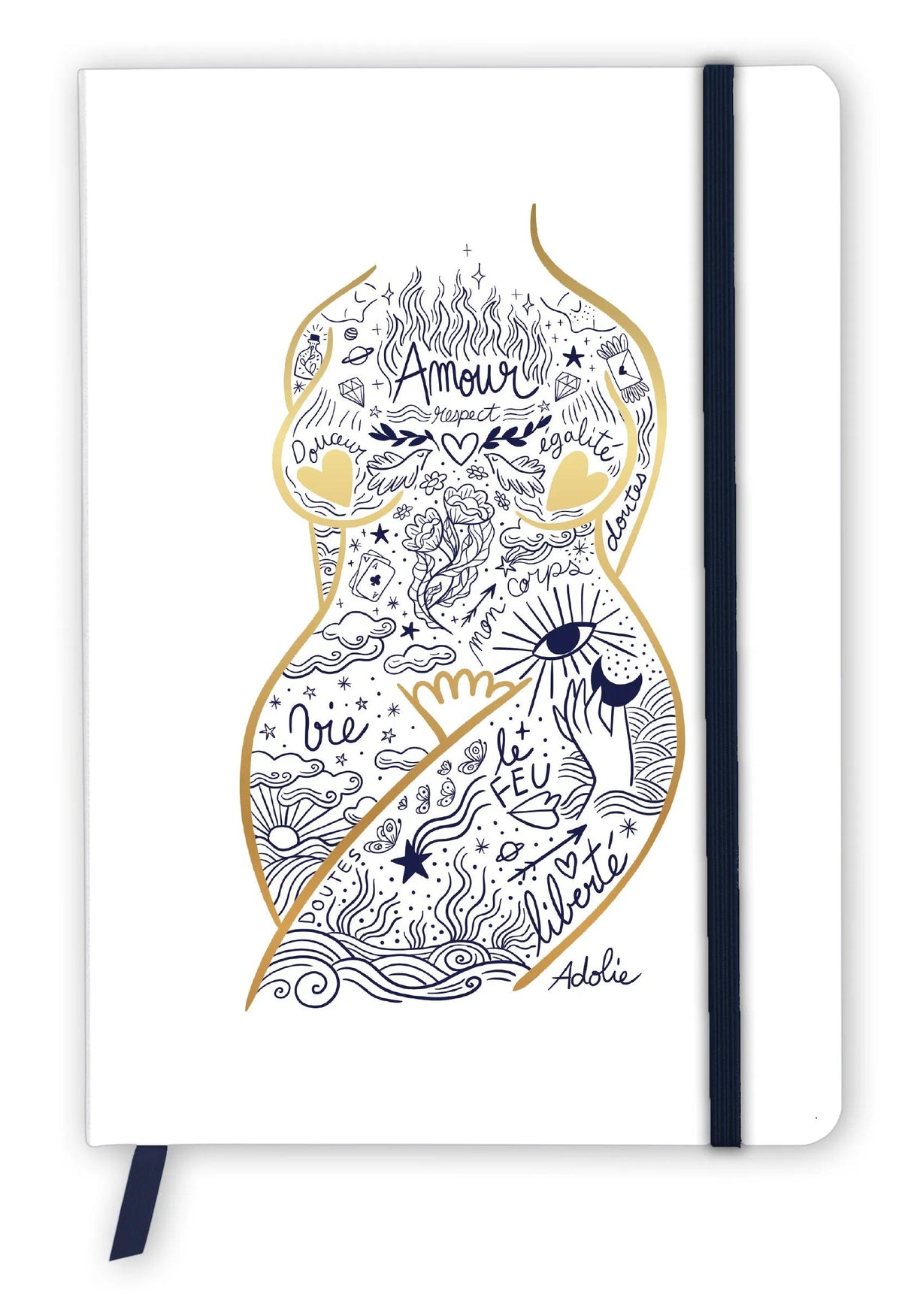 Adolie, Booklet flexible Broschüre A5 14,8x21 cm, 128 Seiten, Linie, Marker, elastischer Verschluss, Arsch. (4er-Pack)
