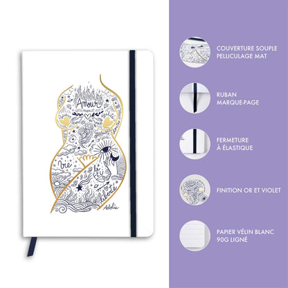 Adolie, Booklet flexible Broschüre A5 14,8x21 cm, 128 Seiten, Linie, Marker, elastischer Verschluss, Arsch. (4er-Pack)