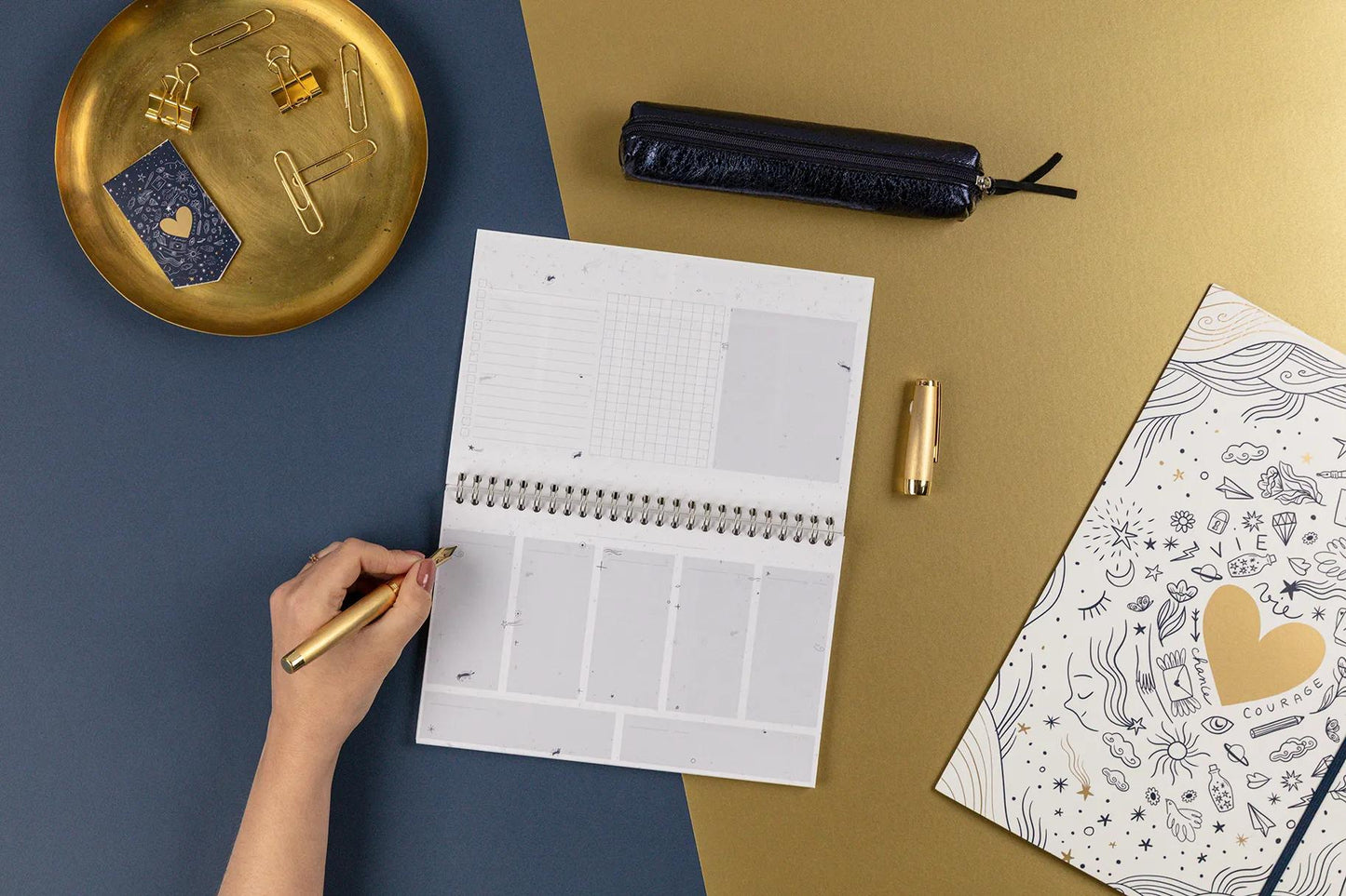 Adolie, Blocco Planner testa legante completa 22x14 cm 53 fogli stampati (Pacchetto x5)