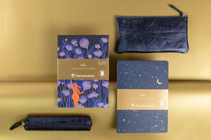 Adolie, Set of 2 notebooks sewn wire A5 14,8x21 cm, 64 pages, lineed. Bloom. 1 leather cover book + 1 card cover book printed, ass. (in bundle 3)