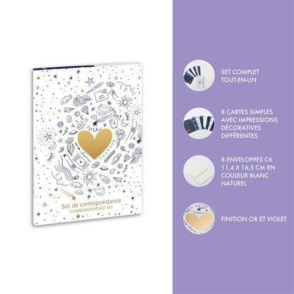 Adolie, Match Set 12x16.5 cm containing 8 single cards assorted 11x15.5 cm and 8 envelopes Pollen C6 natural white