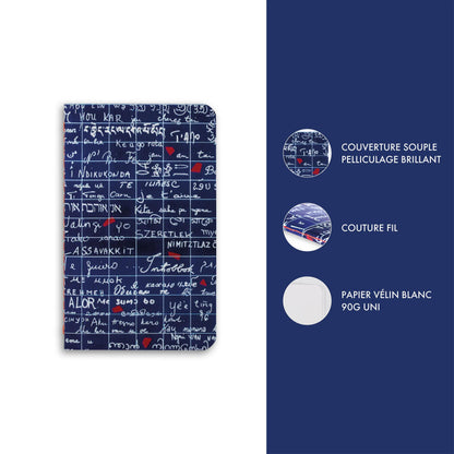 Die Wand von Ich liebe dich, Notebook genäht Faden 7,5x12cm, 48 Seiten, Ebene. - Neu (36er-Pack)