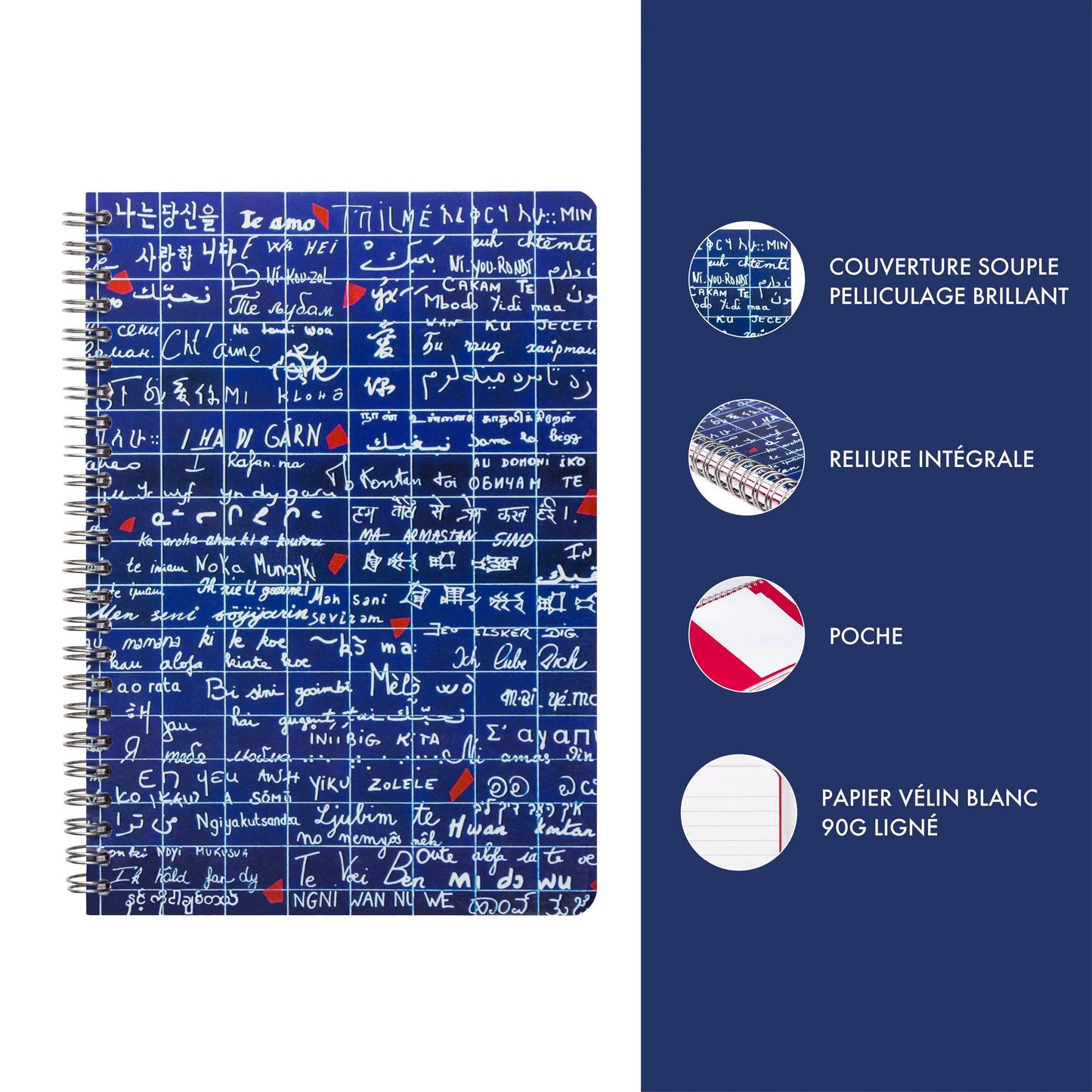 Il Muro di I Love You, Libro completo A5 14,8x21 cm, 120 pagine, foderato, 3 interlayers con 6 tasche - Nuovo (Pacchetto x4)