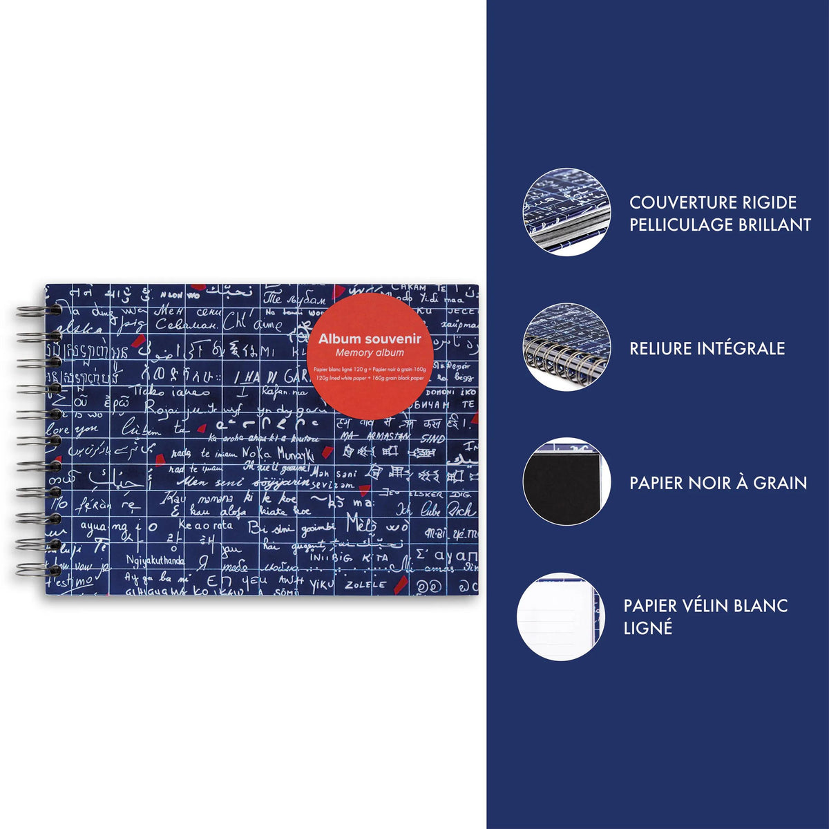 Le Mur des Je t'aime, Album souvenirs A5 14,8x21 cm 40 Blatt Linien + Uni - Neu (4er-Pack)