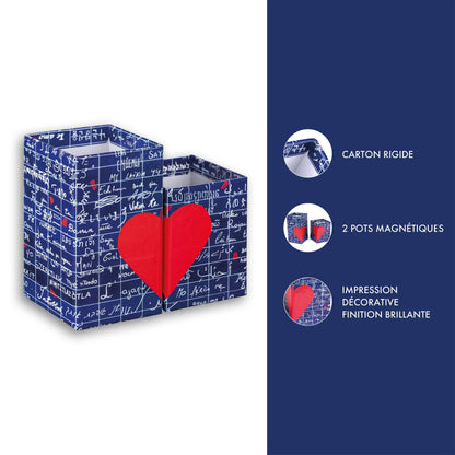 Die Mauer von I Love You, Set von 2 mittelmagnetischen Bleistiftgläsern 6x6x11 cm und klein 6x6x8 cm - Neu (4er-Pack)