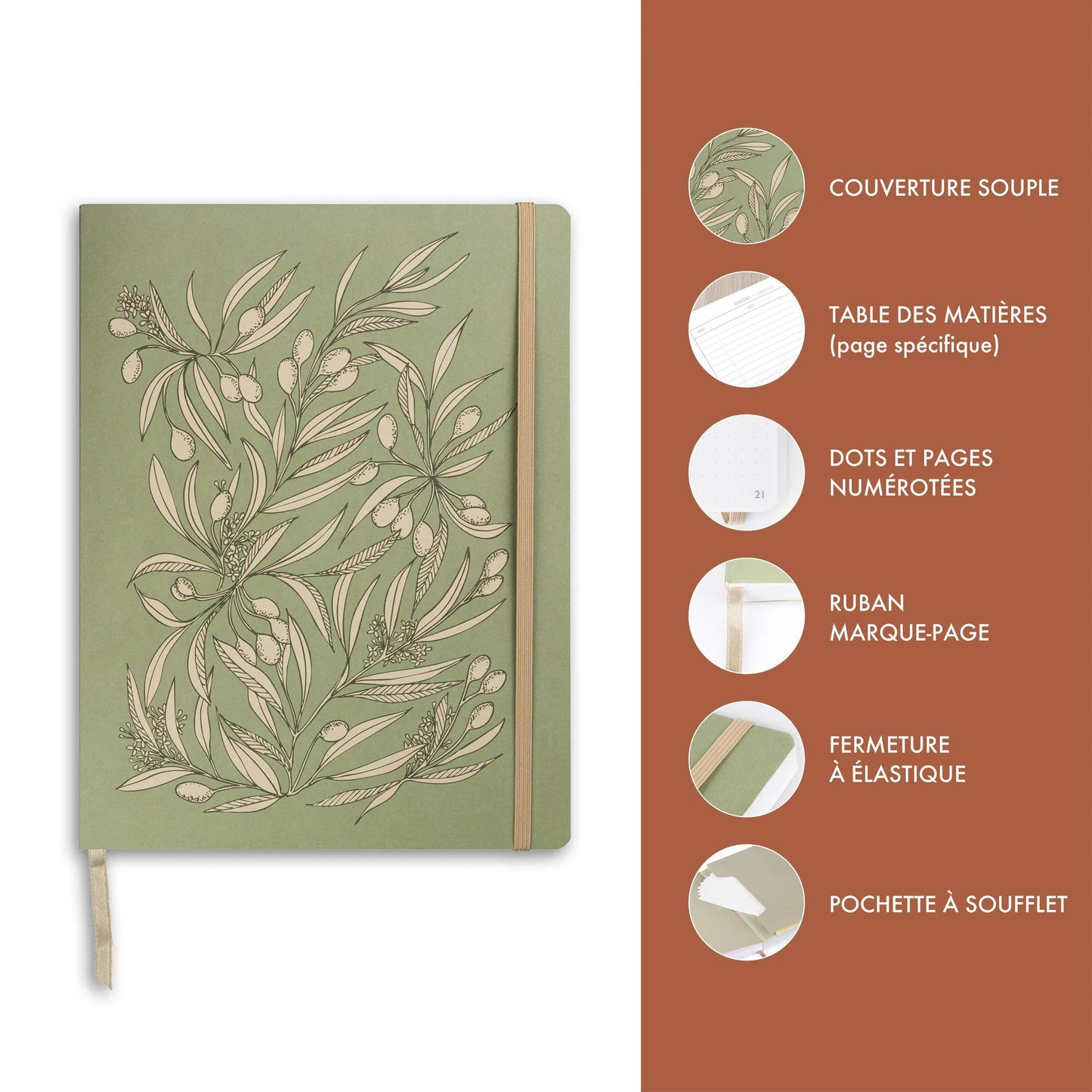 Jardin des Sens, DaytoDay journal 19x25 cm, 192 pages, dowry, bellow pouch on the back, marker, elastic closure, ass. - New (Pack x4)