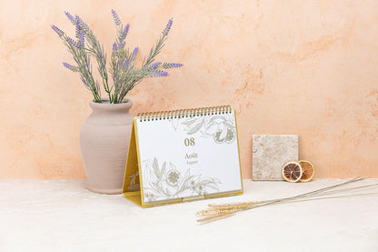 Garten der Sens, ewiger Geburtstagskalender 23x17 cm, 50 bedruckte Seiten, magnetischer Verschluss zur Anzeige auf dem Tisch. - Neu (5er-Pack)