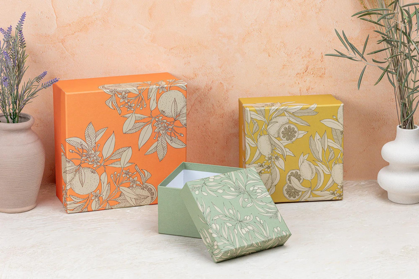 Garten der Sens, Set von 3 Quadratboxen 25x25x12 cm, 20x20x11cm, und 16x16x10 cm - Neu (Paket x2)